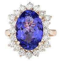 7.5 Carat Natural Blue Tanzanite and Diamond (F-G Color, VS1-VS2 Clarity) 14K Rose Gold Luxury Cocktail Ring for Women Exclusively Handcrafted in USA