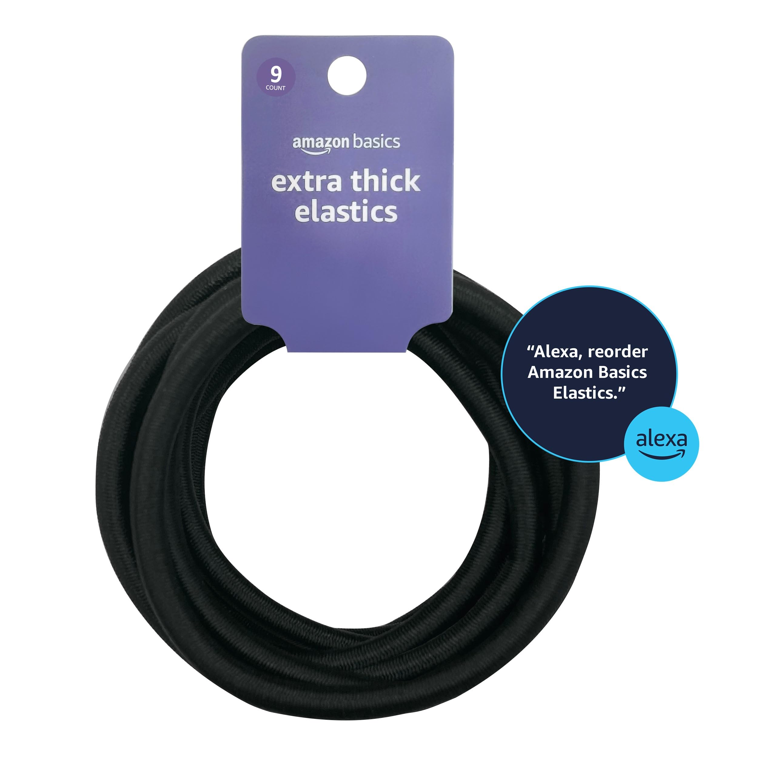 Amazon Basics Thick Elastics, Black, 4 MM, Pack of 9