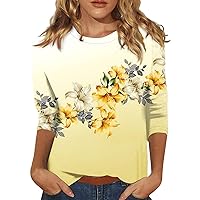 3/4 Length Sleeve Womens Tops, Women's Fashion Casual Round Neck 3/4 Sleeve Loose Christmas Printed T-Shirt Ladies Top