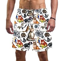Watercolor Australian Animals Quick Dry Swim Trunks Men's Swimwear Bathing Suit Mesh Lining Board Shorts with Pocket, L