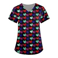Valentine's Day Scrub Tops Women Comfort Stretchy V Neck Short Sleeve Health Care Center Shirts for Women S-5xl