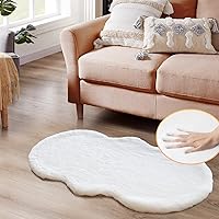White Faux Rabbit Fluffy Fur Rugs for Bedroom Machine Washable Furry Area Rugs for Living Room Smal 2x4 Shag Runner Rug Nursery Rug