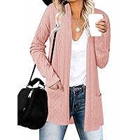 MEROKEETY Women's Casual Long Sleeve Open Front Cable Knit Cardigans Lightweight Solid Color with Pockets