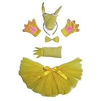 Petitebella Dragon Headband Bowtie Tail Gloves Yellow Tutu 5pc Costume for Girl (One Size)