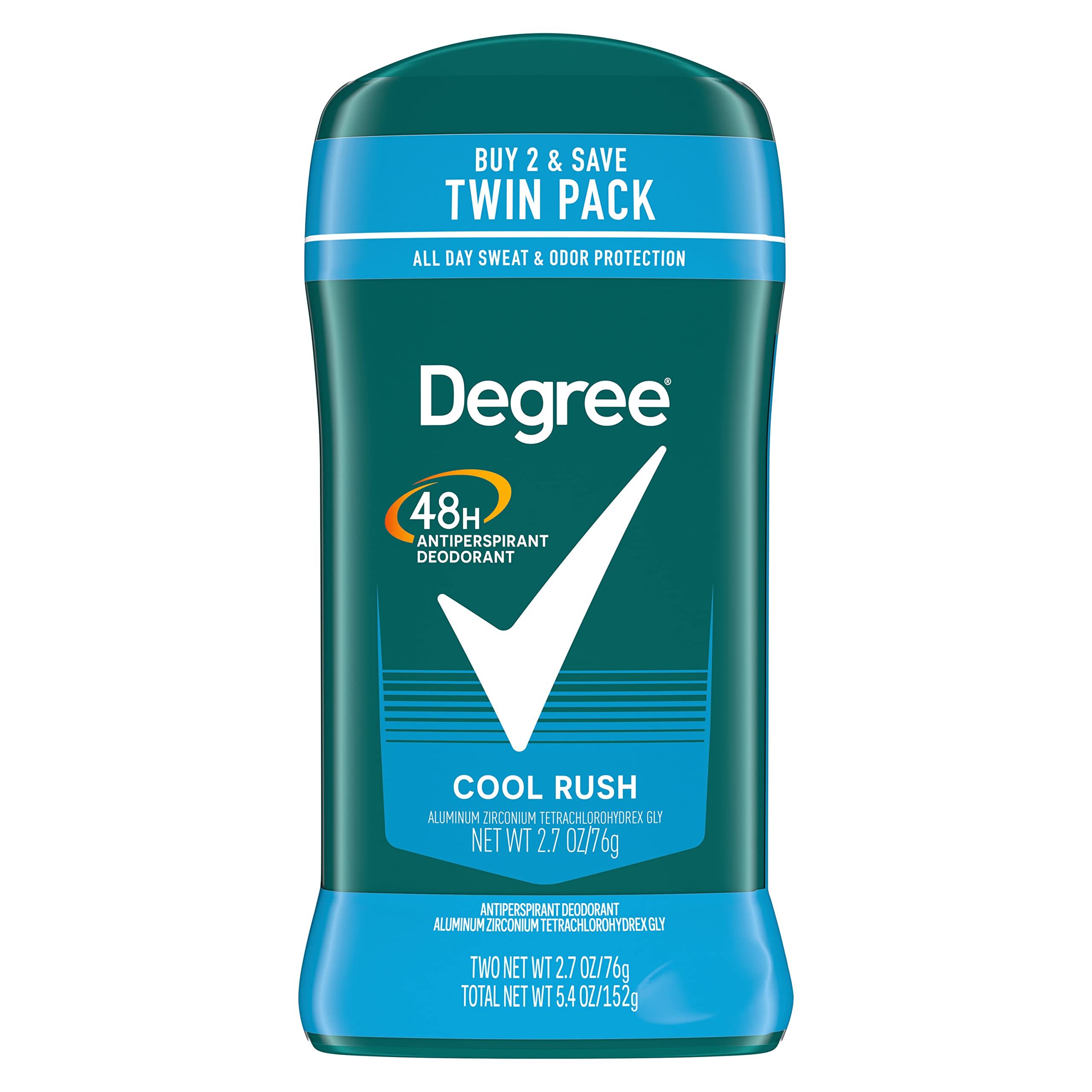 Degree Men Original Antiperspirant Deodorant 48-Hour Sweat & Odor Protection Cool Rush Antiperspirant For Men 2.7 oz Twin Pack