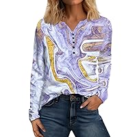 Tops for Women 2024 Button V Neck Trendy Shirts Floral Print Soft Blouses Long Sleeve Oversized Sweater Sweater
