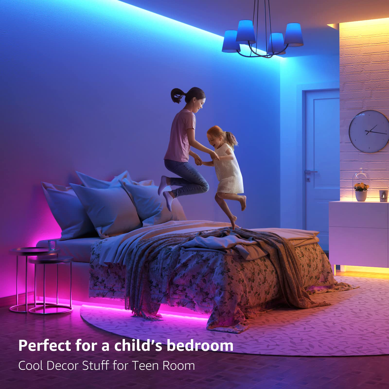 Lepro LED Lights for Bedroom 32.8ft, RGB LED Light Strips, 5050 LED Color Changing Tape Light with 44 Key Remote and 12V Power Supply, LED Lights for Room, TV Backlight, Kitchen, Bar