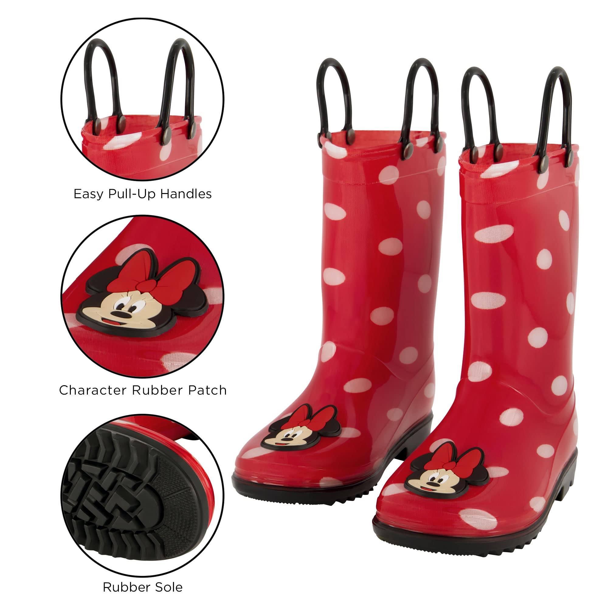 Disney Girl's Minnie Mouse Toddler Rain Boots with Soft Removable Liner Snow