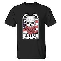 Gift for Union Carpenter Skull with Beard Two Hammers and American Flag Men Women Navy Black Multicolor T Shirt