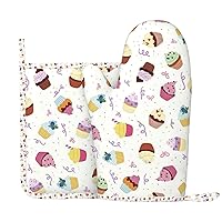 Delicious Cupcakes Print Hot Pads Oven Mitts Polyester Pot Holders2-Piece Sets Spring/Summer Heat Resistant