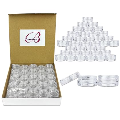 (Quantity: 100pcs) Beauticom 3G/3ML Round Clear Jars with Screw Cap Lids for Powdered Eyeshadow, Cosmetic Samples