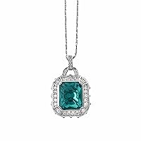 Pendant Necklace, Pendant Necklace,Green Radiant Cubic Zirconia,Prong-set gemstone Pendant,for Women,Adjustable Slider