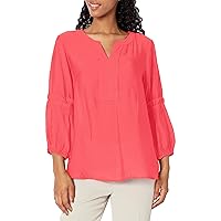 MULTIPLES Women's Three Quarters Bell Sleeve Y-Neck Band Collar Top