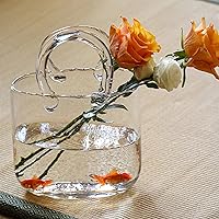 Purse Vase for Flowers, Glass Bag Vase Handmade Flower Vase with Bubble Fish Bowl Vase Handbag Shape Flower Vase for Wedding Home Living Room Table Floral Arrangement Clear