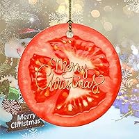 Merry Christmas Fruit Pattern Tomato Ceramic Ornament Christmas Ornaments Craft Gifts Double Sides Printed Collectible Keepsake Gift for Christmas Tree Decoration Xmas Party Decorations 3
