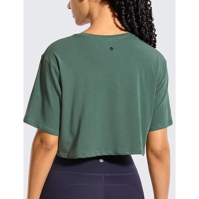 CRZ YOGA cRZ YOgA Womens Pima cotton Workout crop Tops Short Sleeve Yoga  Shirts casual Athletic Running T-Shirts Kingfisher Heather Mediu