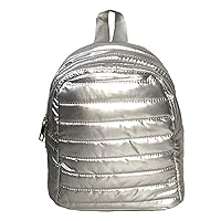 Women's Quilted Puffer Metallic Mini Backpack Daypack Sling Bag, Silver