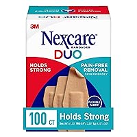 Duo Bandages, Painless Removal, Strong Adhesive Bandages Stay on for 24 Hours, Flexible Fabric Construction - 100 Pack Assorted Adhesive Bandages