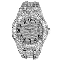 Fully Iced Out White VVS Moissanite Swiss Automatic Movement Hip Hop Studded Arabic Dial Luxury Handmade Men's Watches