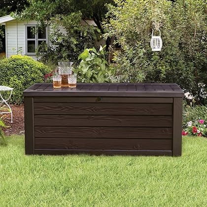 Keter Westwood 150 Gallon Plastic Backyard Outdoor Storage Deck Box for Patio Decor, Furniture Cushions, Garden Tools, & Pool Accessories, Espresso