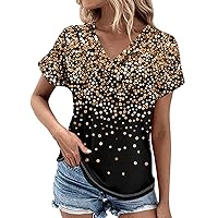 Women's T-Shirts Dressy Button Down Tunic Y2K Tops Short Sleeve Floral Print Blouses Henley V Neck Summer Tops