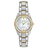 Women's Eco-Drive Dress Classic Diamond Watch in Two-tone Stainless Steel, Mother of Pearl Dial (Model: EW1824-57D)