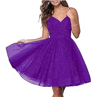 Sparkly Tulle Homecoming Dresses Short Prom Dress Graduation Dress for Teens V Neck Mini Ball Gown