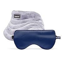 ASUTRA Navy Silk Eye Pillow and Grey Weighted Neck Wrap Bundle Set | Weighted Eye Mask Filled w/Lavender & Flax Seeds | Hands-Free Heat Pad and Cooling Neck Wrap