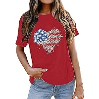 Crop Tops for Women Long Sleeve Loose Womens Casual Solid Round Neck T Shirt Fashion Independence Day Print Lo