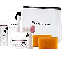 Kojie San Face & Body Shower Set - The Original Kojic Acid Soap that Reduces Visibility of Dark Spots, Hyperpigmentation, and Other types of Skin Damage – 135g x 2 Bars with Lotion, Cream and Toner