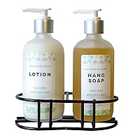 Lavender Mint Eco-Friendly Refillable Liquid Soap - Vegan, Sulfate-Free, Hypoallergenic, All-Natural, Plant-Derived, Made in USA, Lotion & Soap Set with Metal Holder