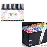 Ohuhu Colored Fineliner Pens 11 Colored Pens & 7 Assorted Piont Black Pens Alcohol Markers 320 Colors Brush & Chisel Dual Tips Set