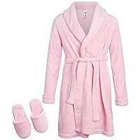 Girls’ Bathrobe Set – Fleece Robe with Slippers Pajama Set (Size: 5-16)