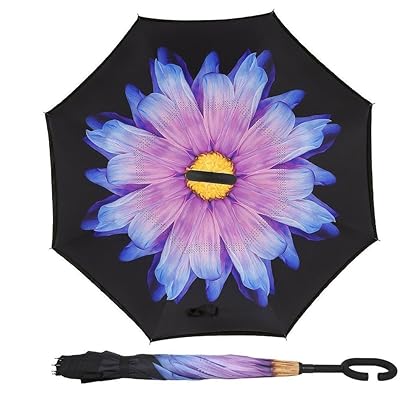 Owen Kyne Windproof Double Layer Folding Inverted Umbrella, Self Stand Upside-down Rain Protection Car Reverse Umbrellas with C-shaped Handle