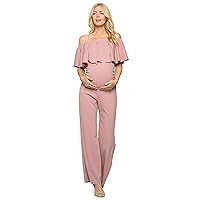 My Bump Maternity Ruffle Off Shoulder Jumpsuit (Made in USA)
