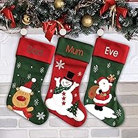 Personalized Christmas Stocking - Santa Stocking - Embroidered Name - Large 18.5inch, Traditional Red and Green, Family Holiday Season Decor