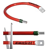 EBROM Battery Cable Plus Cable 50 mm² Red, Complete, from 30 cm to 10 m, Many Lengths + Ring Eyelets/Cable Lugs M6/M8/M10/M12 + Wire End Ferrule Opposite, Choice of 50 mm2, 30 cm Cable Lug M10 +
