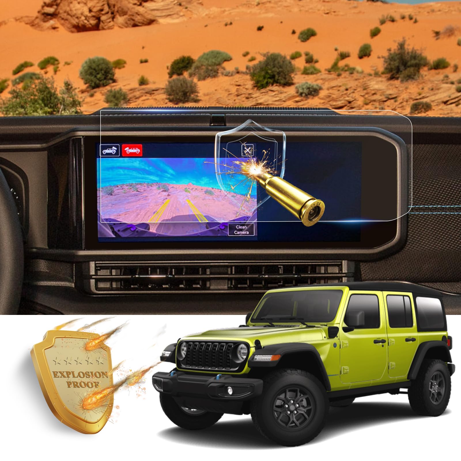 R RUIYA for 2024 Jeep Wrangler JL Screen Protector for 2024 Wrangler 4xe JL Sport Rubicon Sahara Willys Sport S HIGH ALTITUDE 4XE 12.3-inch Touchscreen Tempered Glass Protective Film for 2024 Jeep Wrangler Accessories