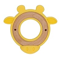 Nuby Natural Wood Teether with Soft Silicone, Minimalist Design Easy to Clean, Giraffe Yellow