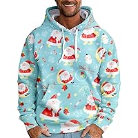 Mens Graphic Hoodies Christmas Elk Printed Hooded Flannel Warm Ugly Christmas Sweatshirt Oversized Unisex Winter Pullover