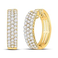The Diamond Deal 10kt Yellow Gold Womens Round Diamond Hoop Earrings 1-1/2 Cttw