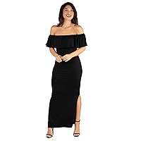 24seven Comfort Apparel Womens Off The Shoulder Ruffle Side Slit Maxi Dress -Small-1X