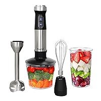 Megachef MC-158C 4 in 1 Multipurpose Immersion Hand Blender with Speed Control and Accessories, 4in1, Silver