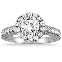 AGS Certified 1 1/2 Carat TW Halo Diamond Engagement Ring in 14K White Gold (I-J Color, I2-I3 Clarity)