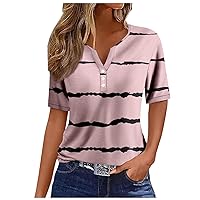 Womens Tops Dressy Casual 2024 Short Sleeve V Neck Button Fashion Business Loose Comfy Trendy Summer T-Shirts Blouse