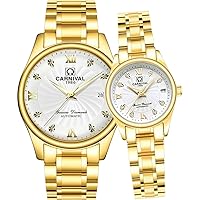 Carnival Mechanical Couple Watches Men and Women His or Hers Gift Set of 2 (All Gold White)