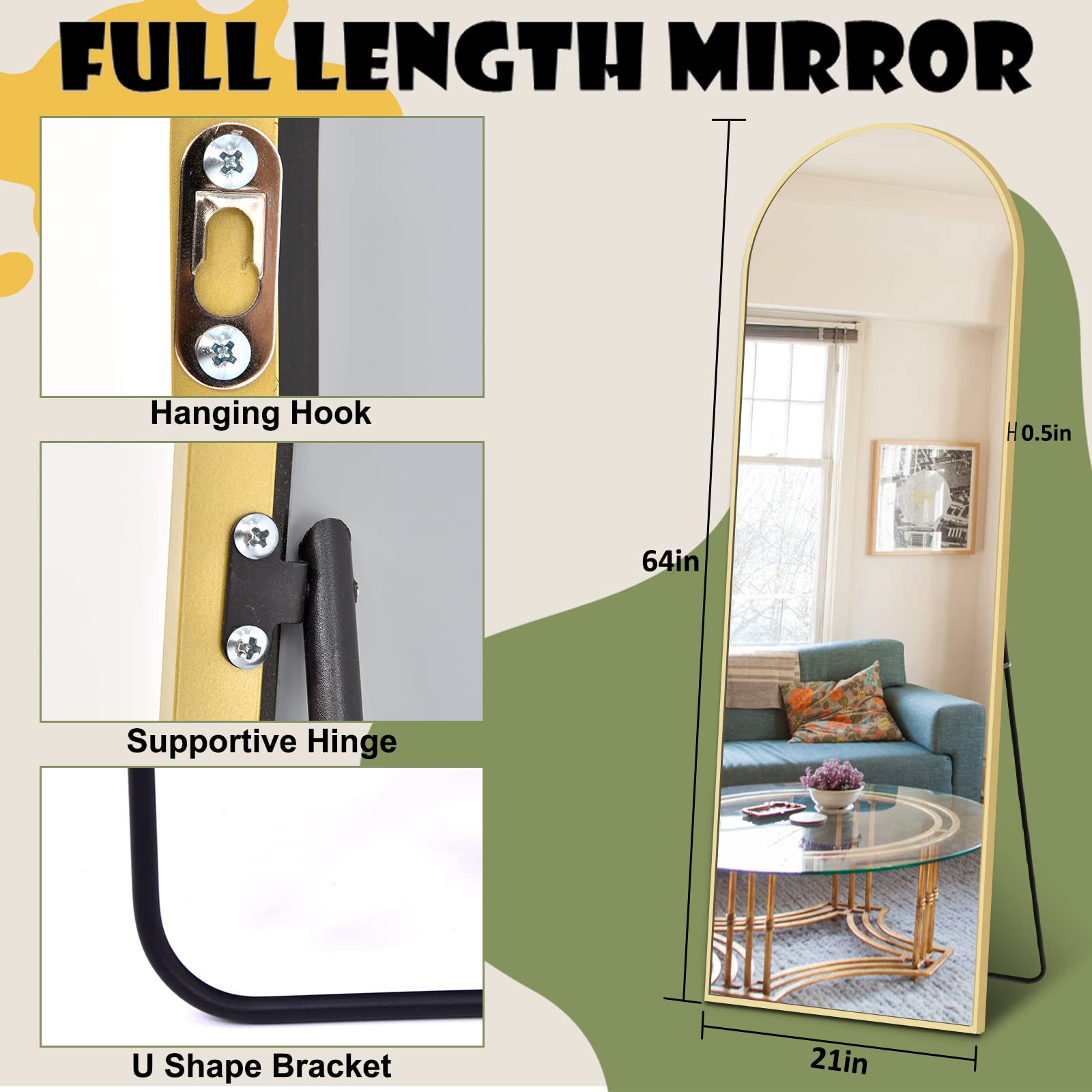 NISHCON Arched Full Length Mirror 64