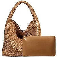 Women Vegan Leather Hand-Woven Tote Handbag Fashion Shoulder Top-handle Bag All-Match Underarm Bag with Purse