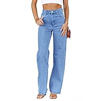Womens Jeans Mid Waisted Straight Leg Loose Stretchy Lightweight Tummy Control Trendy Jeans for Women 2024
