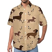 Hunting Dog Dachshund Leaves Flowers Mens Short Sleeve Shirts Casual Button Down Lapel T-Shirt Summer Beach Tee Tops